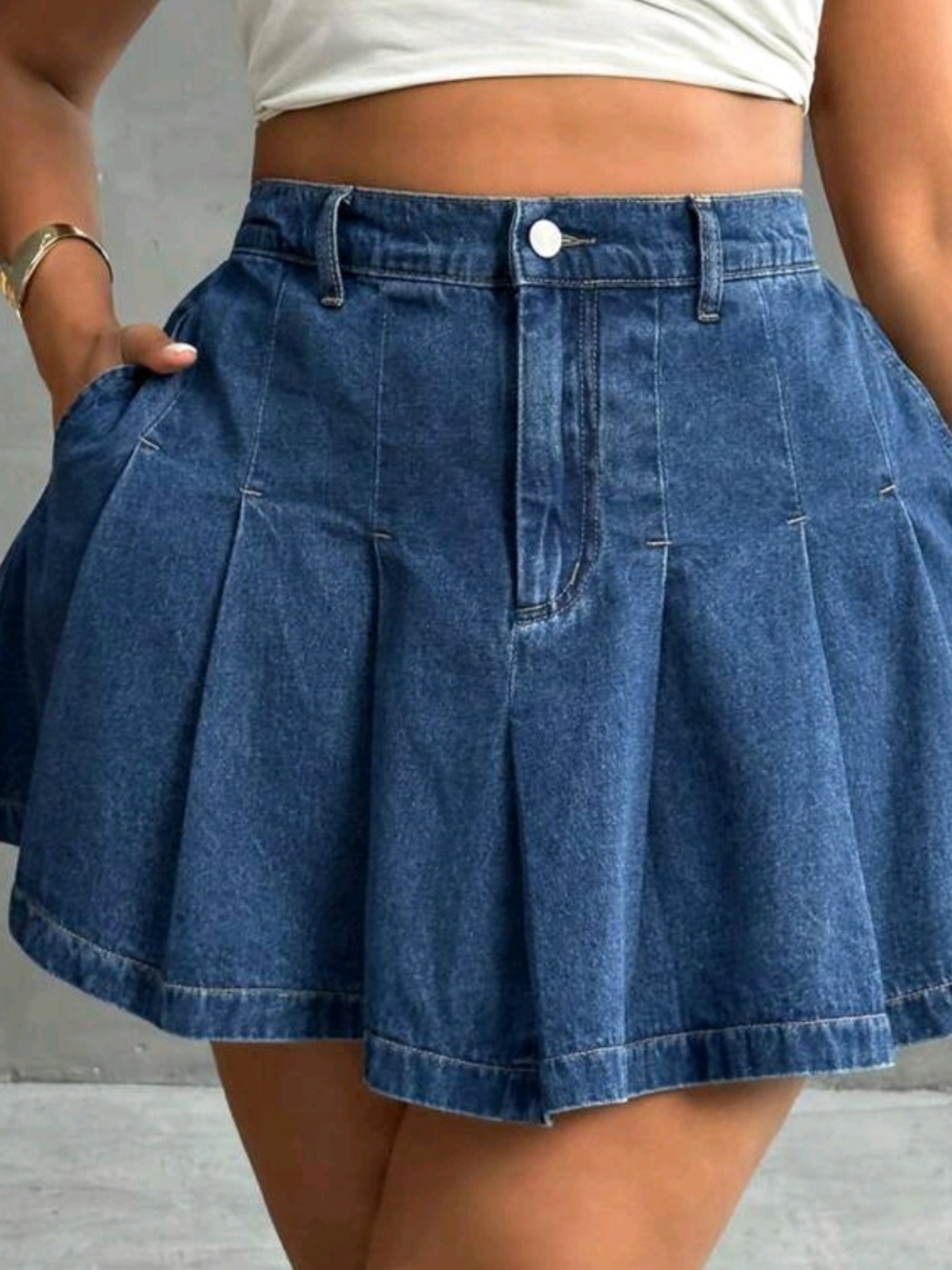 Denim Pleated Mini Skirt w/shorts